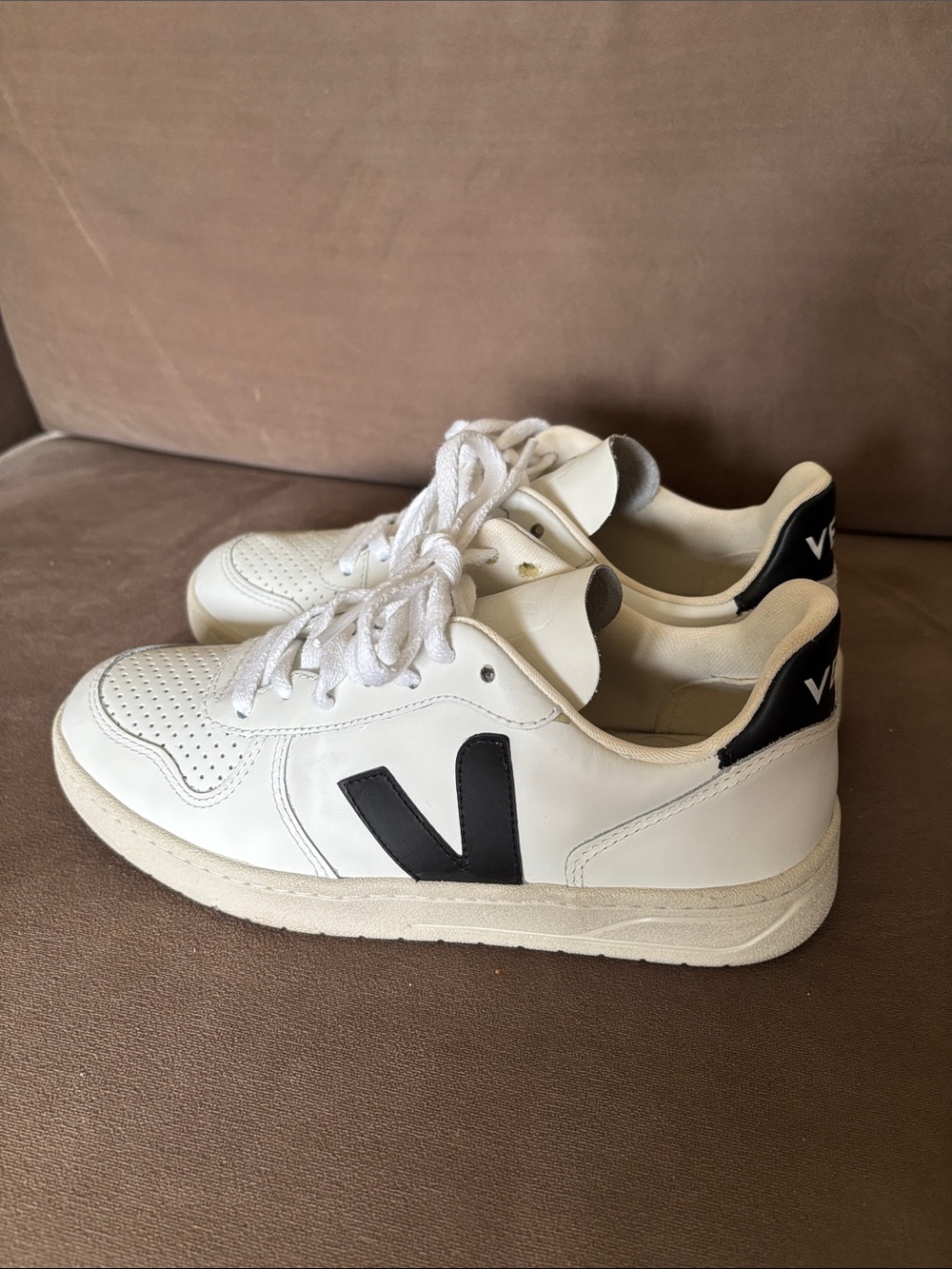 Veja White Leather Sneakers with Black V Logo